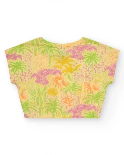 T-shirt pour fille en jaune avec imprimé tropical.