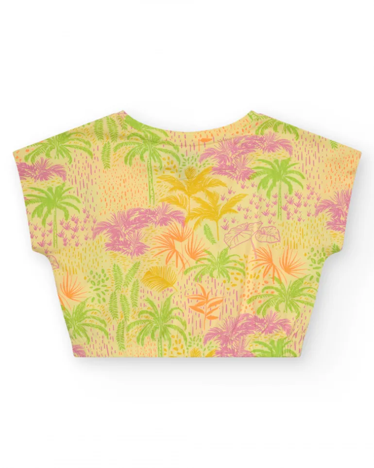 T-shirt pour fille en jaune avec imprimé tropical.