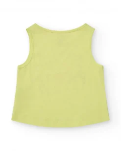 T-shirt pour fille en jaune, sans manches, décoré avec un message.