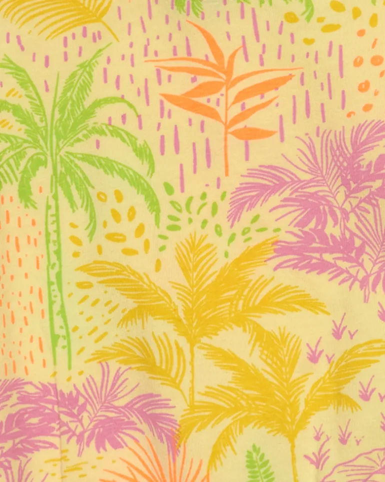 T-shirt pour fille en jaune avec imprimé tropical.