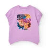 T-shirt pour fille en lilas avec sequins et ourlet courbé.