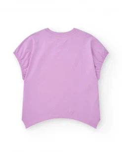 T-shirt pour fille en lilas avec sequins et ourlet courbé.