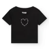 T-shirt pour fille en noir, à manches courtes, avec un cœur brillant.