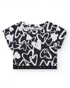 T-shirt pour fille en noir, à manches courtes, avec détails brillants.