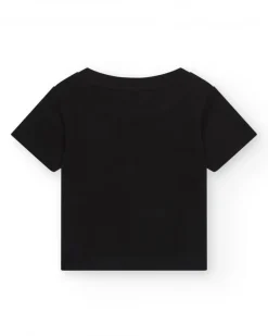 T-shirt pour fille en noir, à manches courtes, avec un cœur brillant.