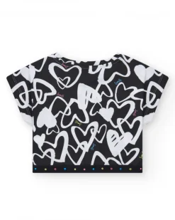 T-shirt pour fille en noir, à manches courtes, avec détails brillants.