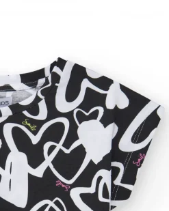 T-shirt pour fille en noir, à manches courtes, avec détails brillants.