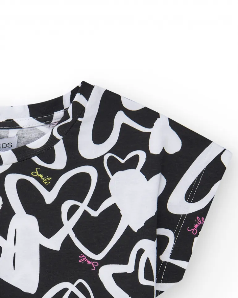 T-shirt pour fille en noir, à manches courtes, avec détails brillants.