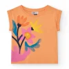 T-shirt pour fille en orange, manches courtes et col rond.