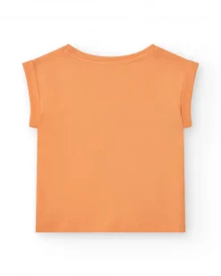 T-shirt pour fille en orange, manches courtes et col rond.