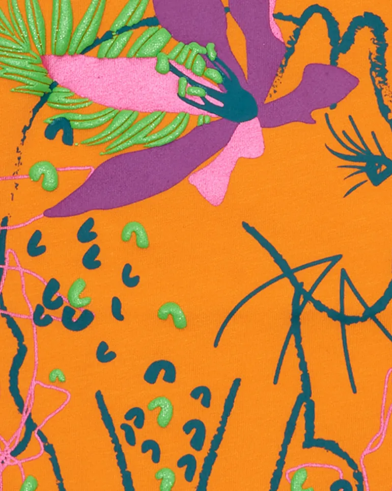 T-shirt pour fille en orange à manches courtes avec détails floraux.