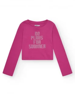 T-shirt pour fille en rose, à manches longues, avec message sur le devant.