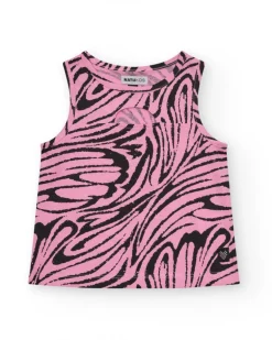 T-shirt pour fille en rose, sans manches, avec imprimé animal.