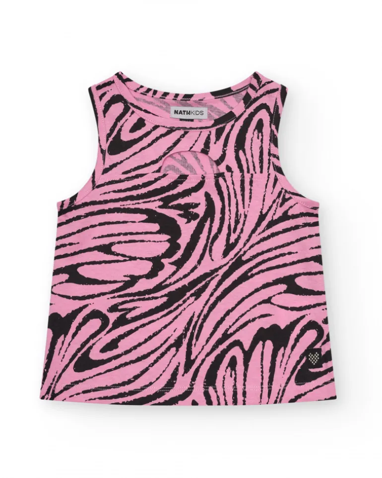T-shirt pour fille en rose, sans manches, avec imprimé animal.