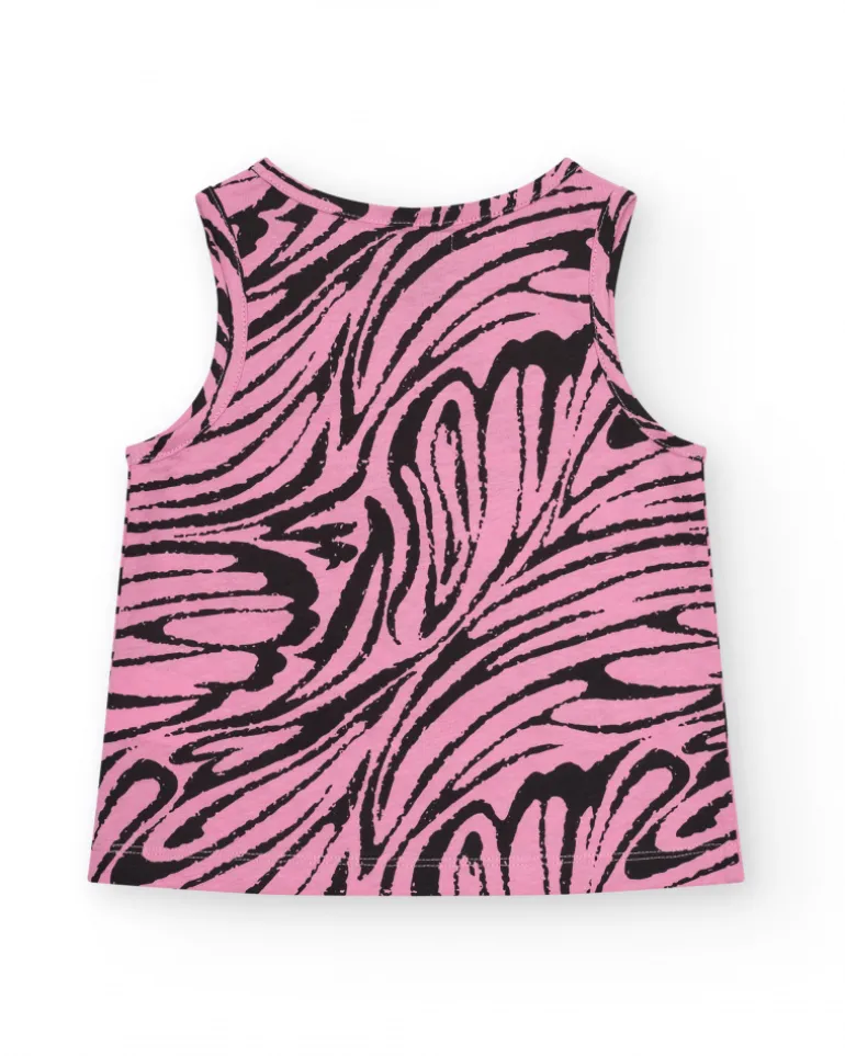 T-shirt pour fille en rose, sans manches, avec imprimé animal.