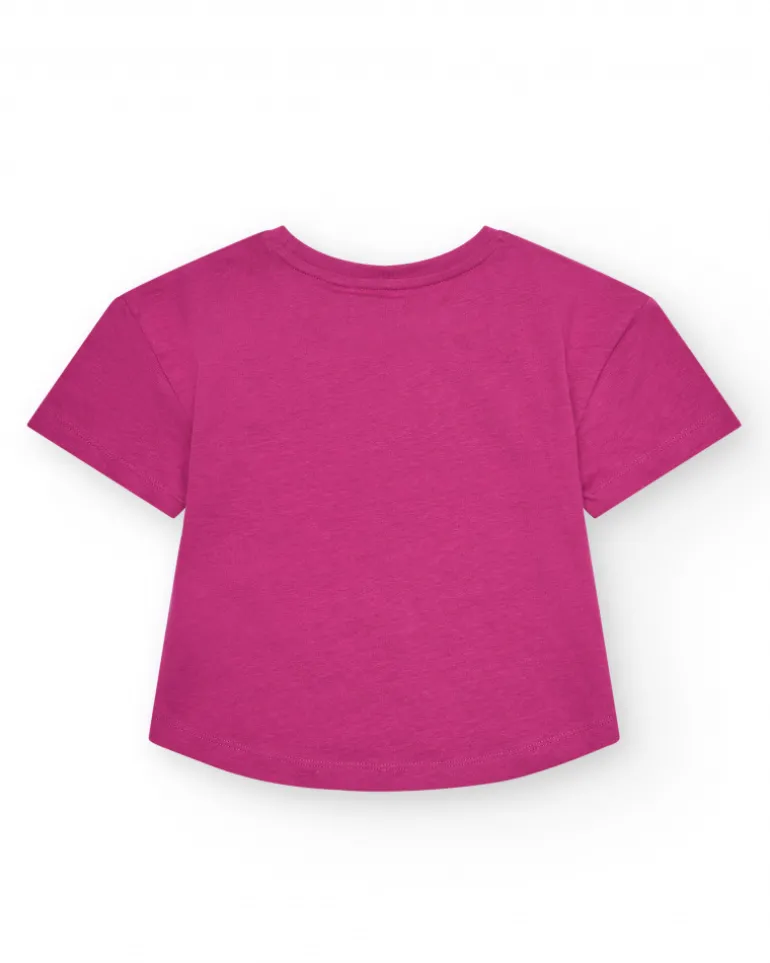 T-shirt pour fille en rose, à manches courtes, avec message sur le devant.
