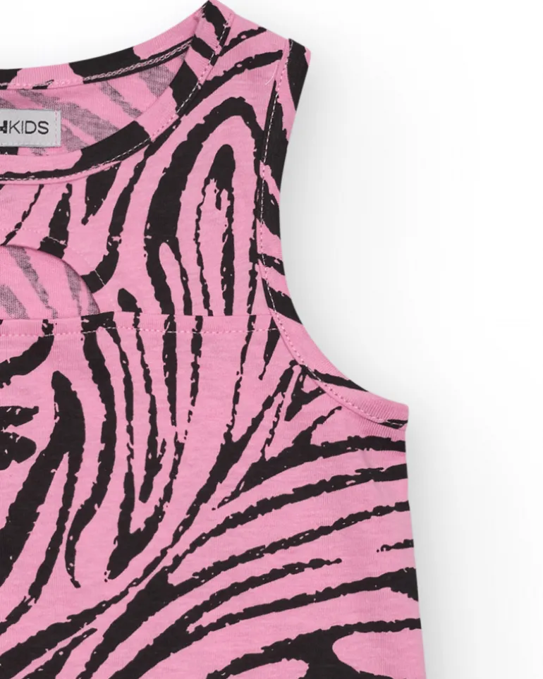 T-shirt pour fille en rose, sans manches, avec imprimé animal.