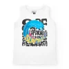 T-shirt pour garçon en blanc avec graphique de vague et lettres noires.
