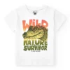 T-shirt pour garçon en blanc avec imprimé crocodile et message
