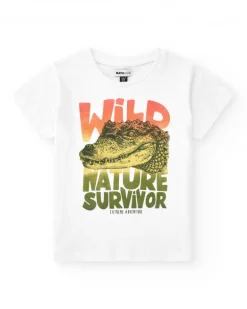 T-shirt pour garçon en blanc avec imprimé crocodile et message