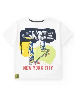T-shirt pour garçon en blanc avec imprimé skate.