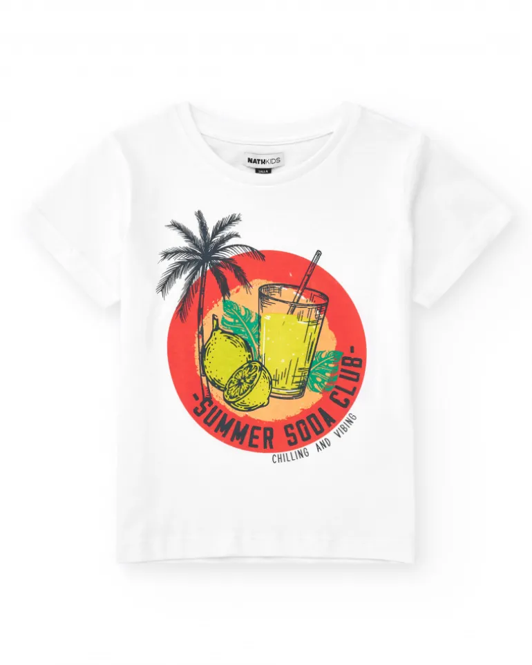 T-shirt pour garçon en blanc avec imprimé tropical