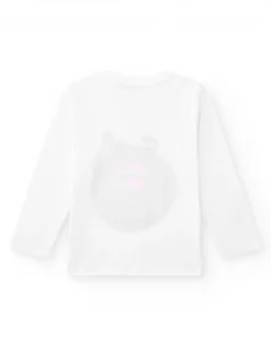 T-shirt pour garçon en blanc avec imprimé tropical.