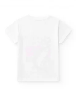 T-shirt pour garçon en blanc avec imprimé de lettres colorées et requin.
