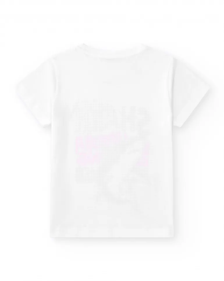 T-shirt pour garçon en blanc avec imprimé de lettres colorées et requin.