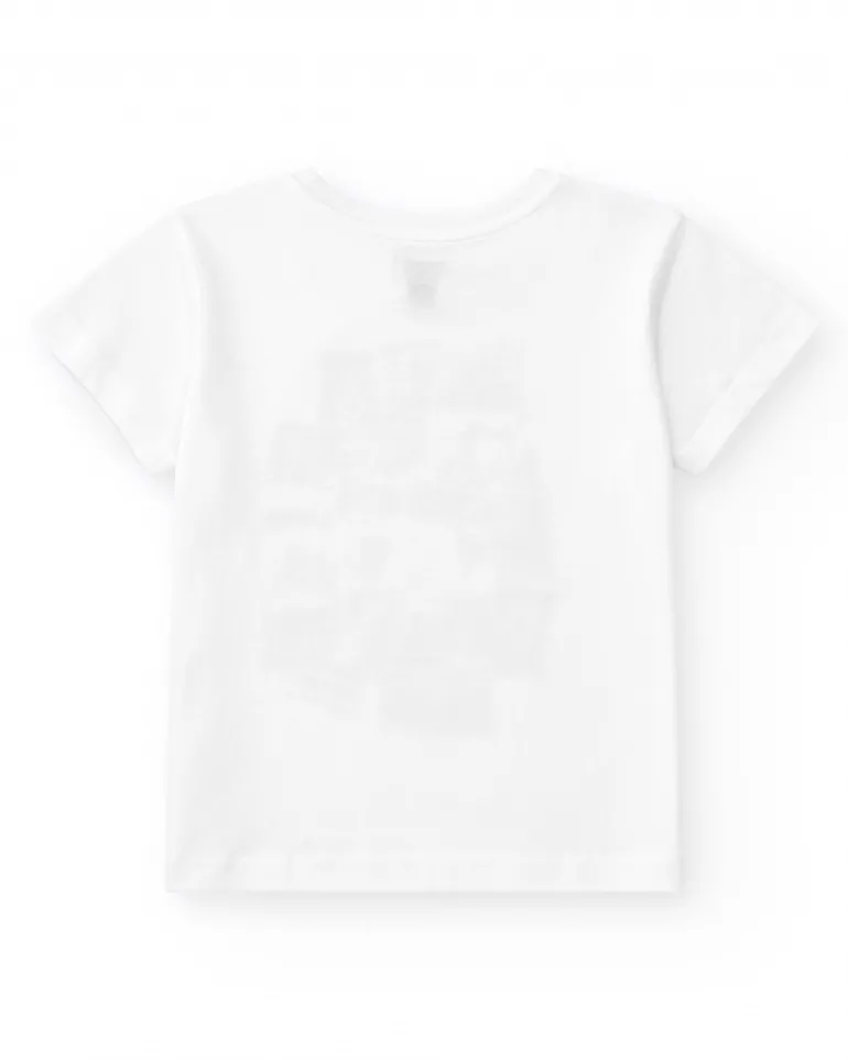 T-shirt pour garçon en blanc avec imprimé photographique.