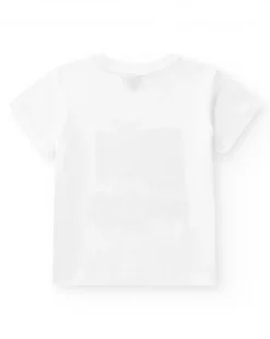 T-shirt pour garçon en blanc avec détails de skateboard.