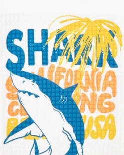 T-shirt pour garçon en blanc avec imprimé de lettres colorées et requin.
