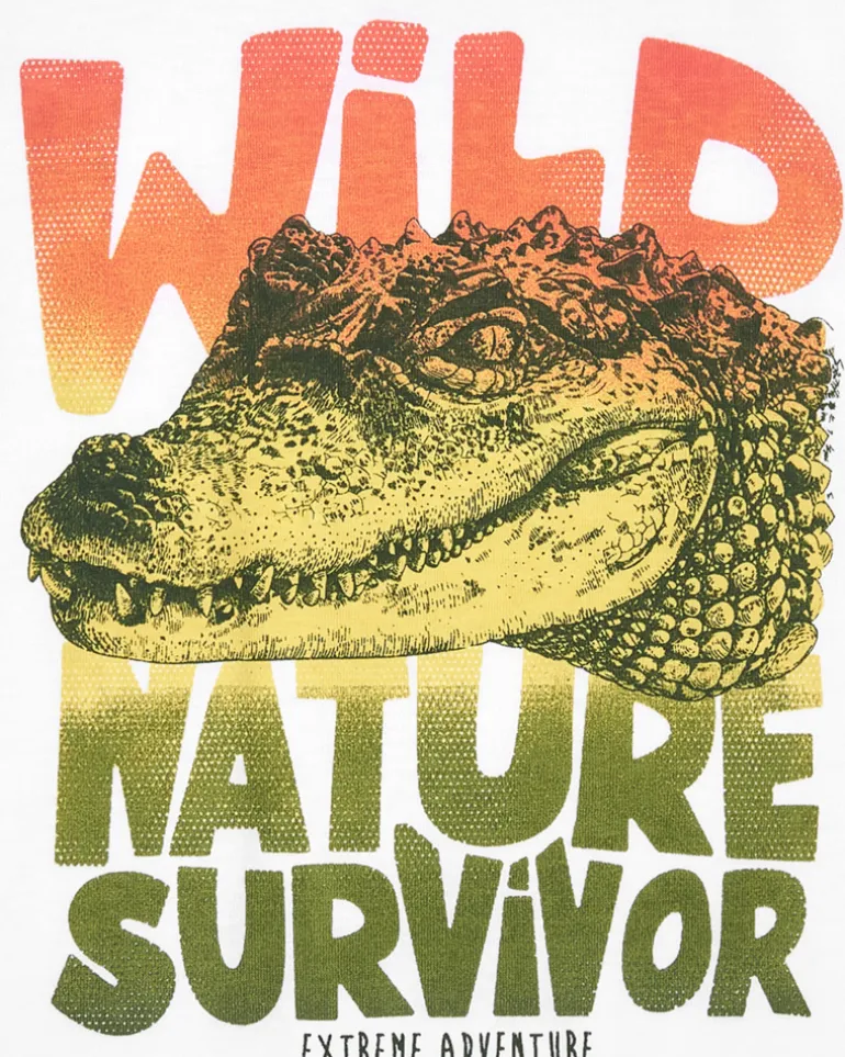 T-shirt pour garçon en blanc avec imprimé crocodile et message