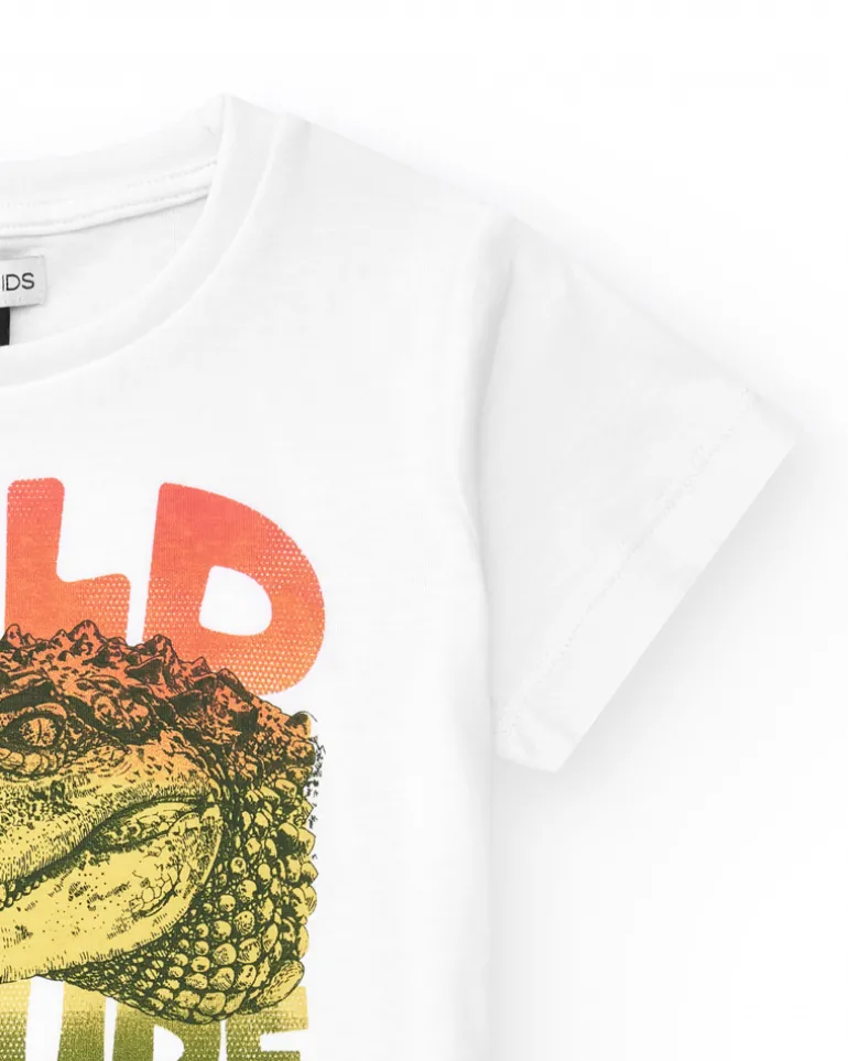 T-shirt pour garçon en blanc avec imprimé crocodile et message