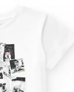 T-shirt pour garçon en blanc avec imprimé photographique.
