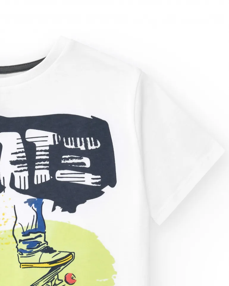 T-shirt pour garçon en blanc avec imprimé skate.
