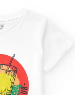 T-shirt pour garçon en blanc avec imprimé tropical