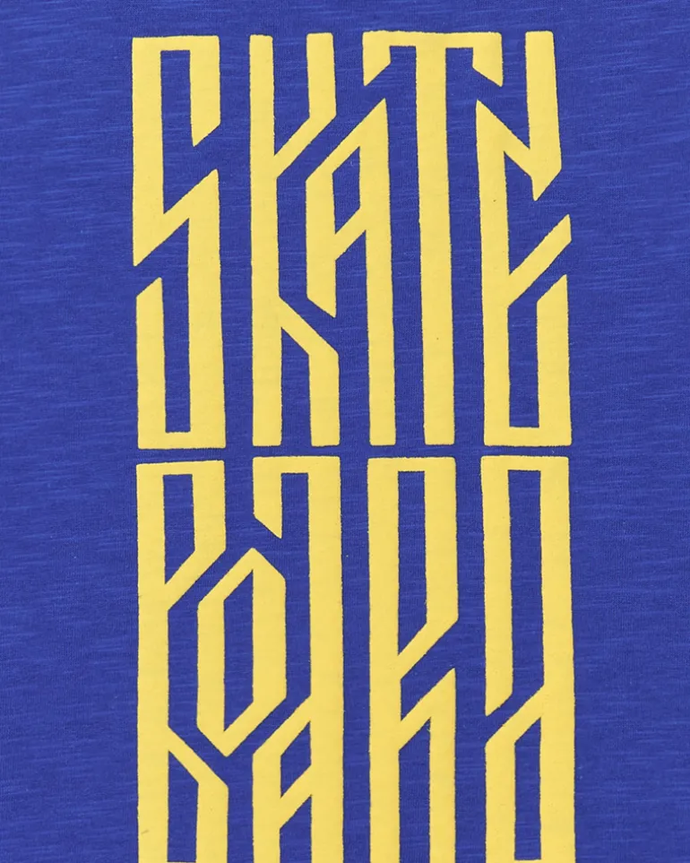 T-shirt pour garçon en bleu avec phrase imprimée.