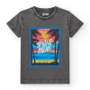 T-shirt pour garçon en gris avec imprimé tropical.