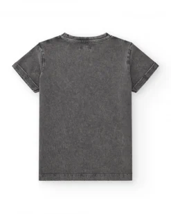 T-shirt pour garçon en gris avec imprimé tropical.