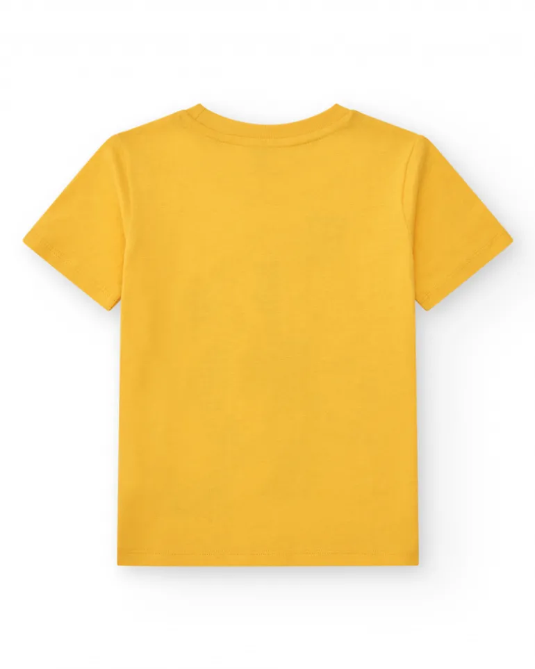 T-shirt pour garçon en jaune avec imprimé frontal.