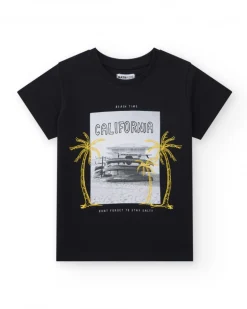 T-shirt pour garçon en noir avec imprimé photographique.