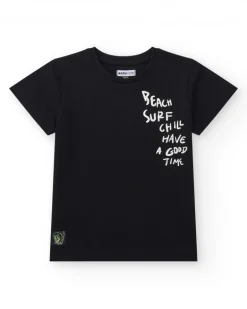 T-shirt pour garçon en noir avec imprimé blanc.
