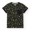 T-shirt pour garçon en noir avec poche avant et imprimé.