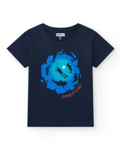 T-shirt pour garçon en noir avec imprimé océanique