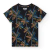T-shirt pour garçon en noir avec imprimé tropical.