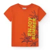T-shirt pour garçon en orange avec imprimé de feuilles