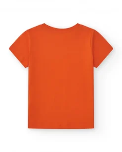 T-shirt pour garçon en orange avec imprimé de feuilles