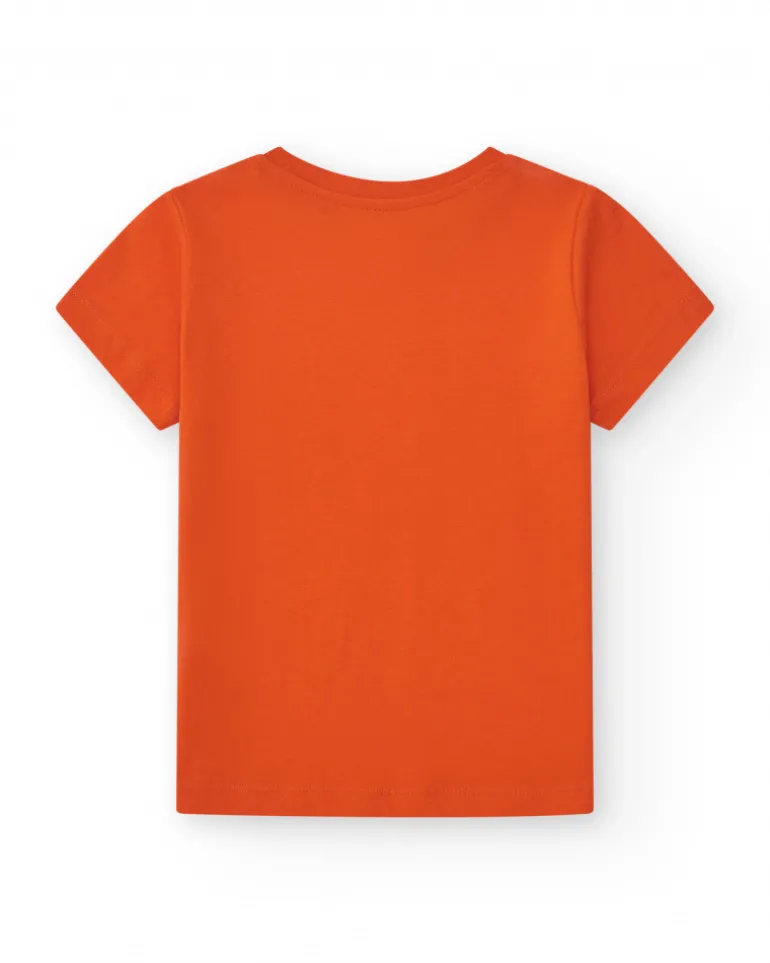 T-shirt pour garçon en orange avec imprimé de feuilles