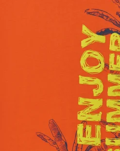 T-shirt pour garçon en orange avec imprimé de feuilles